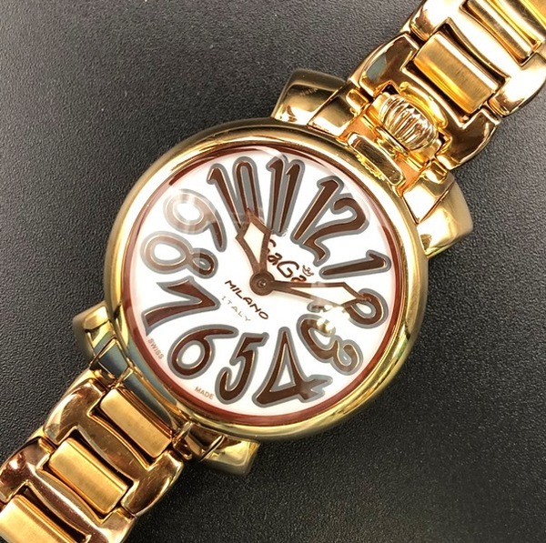 ◆時計◆『WH-11382』★GaGaMILANO(ガガミラノ)★6021★MANUALE35 ゴールドブレス★稼働品(電池交換済)★