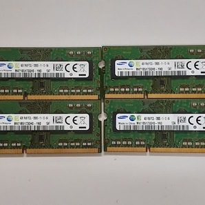 L0426-07 PCメモリ4枚セット SAMSUNG PC3L-12800S (DDR3L-1600) M471B5173QH0-YK0 各4GB 計16GBの画像1