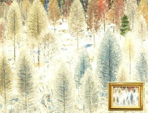 Art hand Auction ◇진품 보장◇ 하야시 카즈미 나무 사이의 눈 1972년 6호 유화, 그림, 오일 페인팅, 자연, 풍경화
