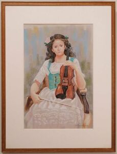 * genuine work guarantee * black rock .[ violin . hold young lady ] 10 number pastel picture 