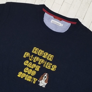 【BIGサイズ/美品】◎ Hush puppies ハッシュパピー/ 半袖 刺繍英字&刺繍キャラクターロゴ クルーネック Tシャツ カットソー　SIZE： 3L