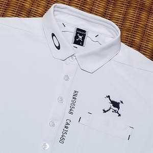【美品】◎ OAKLEY オークリー / 半袖 ワンポイント刺繍ロゴ ポロシャツ ゴルフウェア 胸ポケットあり　SIZE： L　ホワイト