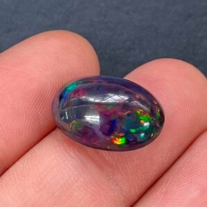 【超希少】極上大粒 最高級天然ブラックオパール カボションルース 18×13.7mm 8.0ct 遊色綺麗 一円～の画像3