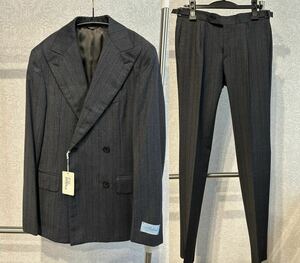 新品 44 Belvest ダブルスーツ ISAIA LARDINI セットアップ Wジャケット スラックス パンツ 4B ストライプ CAPSULE COLLECTION グレー