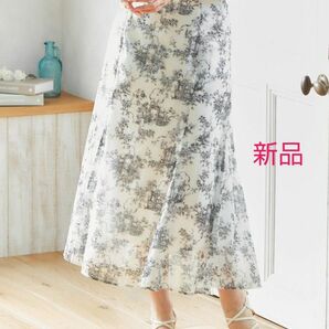 新品 INGNI モノトーン花柄シアーBackレースUPマーメイドスカート オフホワイト/クロ FREEsize(onesize)