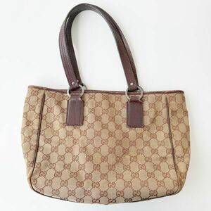 ◆ グッチ GUCCI GGキャンバス トートバッグ 113019 ハンドバッグ GG柄 ブラウン キャンバス レザー レディース メンズ かばん