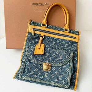 ◆ ルイ ヴィトン LOUIS VUITTON モノグラム デニム フラット ショッパー トートバッグ M95018 ハンドバッグ ブルー レディース メンズ