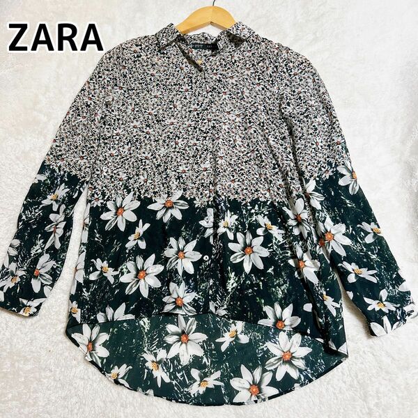 ザラ ZARA BASIC　花柄デザインブラウス　XS　フラワープリント　長袖