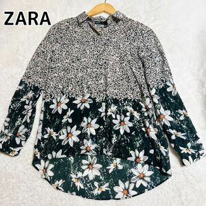 ザラ ZARA BASIC　花柄デザインブラウス　XS　フラワープリント　長袖