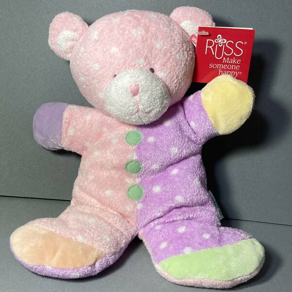 送料無料 安全 ぬいぐるみ ソフト ガラガラ 赤ちゃん Jiggles Teddy Bear 29cm Russ baby ベア