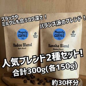 【匿名配送】自家焙煎コーヒー豆　コクと香りの大人気ブレンド/合計300g/ 約30杯分(グアテマラ、コロンビア、マンデリン、キリマンジャロ)