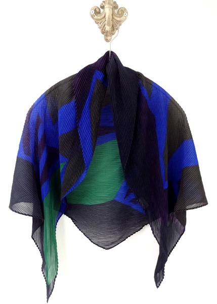 美品◆ ISSEY MIYAKE SCARF ME イッセイミヤケ ミー プリーツ ジオメトリック ブルー グリーン スカーフ ストール