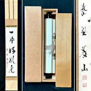 【真作】上田義山「一片好風光」掛軸 紙本 書 臨済宗大徳寺派510世 茶道具 茶掛け 共箱 タトウ ｔ032801