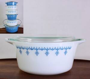 [ free shipping ]* Old Pyrex Pyrex kya Serow ru white snow flakes cover attaching Vintage America made 5