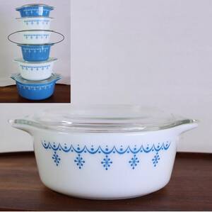 [ free shipping ]* Old Pyrex Pyrex kya Serow ru white snow flakes cover attaching Vintage America made 3