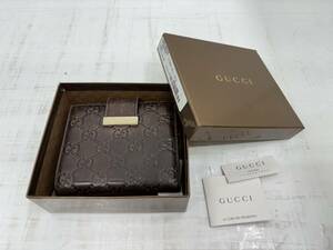 送料無料h58831 GUCCI グッチ 2つ折り財布 レザー GG柄 ブラウン系 型押し メンズ 箱付き