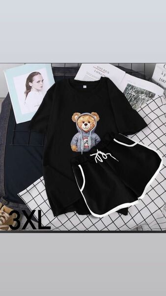 くま Tシャツセットアップ Tシャツ ショートパンツ かわいい くまさん レディース ルームウェア 夏 春　3XL ゆったり