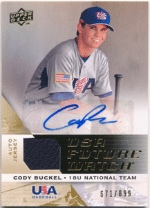 ☆ Cody Buckel MLB 2009 Upper Deck USA Baseball Future Watch Jersey Auto 899枚限定 直筆サイン ジャージオート コーディ・バッケル