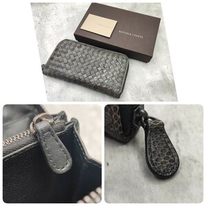 極希少/付属品付き●BOTTEGA VENETA ボッテガヴェネタ メンズ 長財布 パイソン ラウンドファスナー エキゾチック ヘビ レザー ダークグレーの画像9