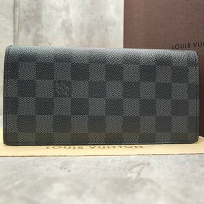 未使用級/付属品付き●LOUIS VUITTON ルイヴィトン メンズ 二つ折り 長財布 ダミエ グラフィット ブラザ 小銭入れ PVC 黒ブラック ノワールの画像2