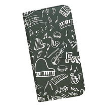 FREETEL　スマホケース 手帳型 プリントケース 音符 ピアノ 楽器 黒板 ミュージック_画像1