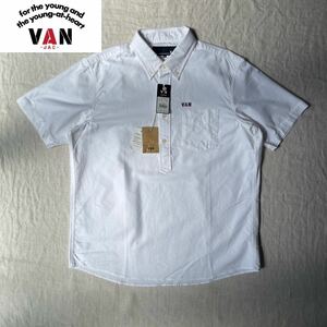 【未使用品】VAN JAC ヴァンジャケット 白 ホワイト ボタンダウンシャツ 半袖 プルオーバー バックロゴ 刺繍 LL