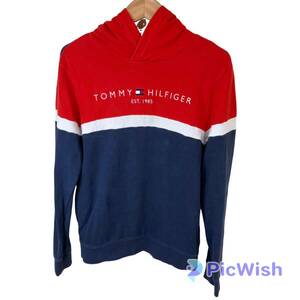 TOMMY HILFIGER トミーヒルフィガー　ladies レディース　トリコロール　 ロゴ　プルオーバー　被り　パーカー size:164cm（ladies:S） 