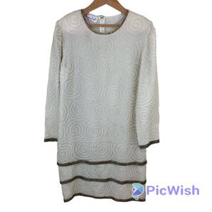 NY New York brand ladies ビーズ とぐろ 長袖 ワンピース 結婚式 披露宴 二次会 パーティー イベント size:free collar:ホワイト