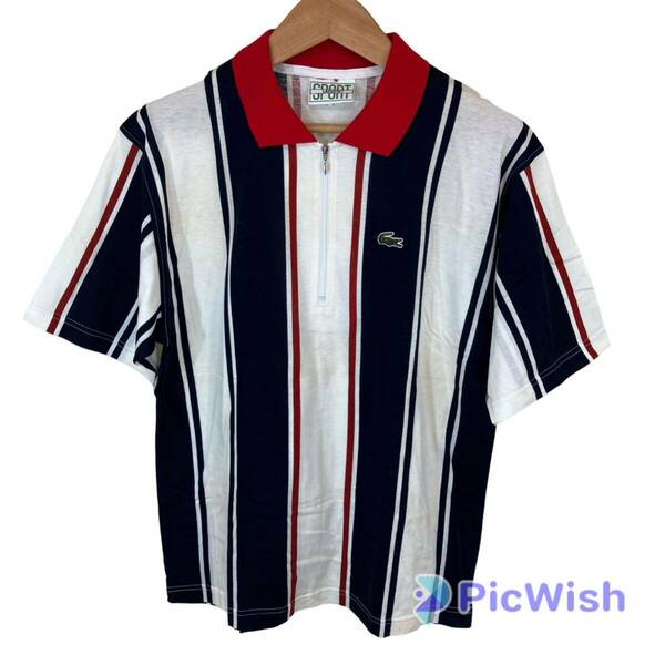 LACOSTE SPORTS ラコステ　スポーツ　men's メンズ　ストライプ　ジップ　半袖　シャツ　トップス　柄物　夏服　 size:4（XL）ホワイト