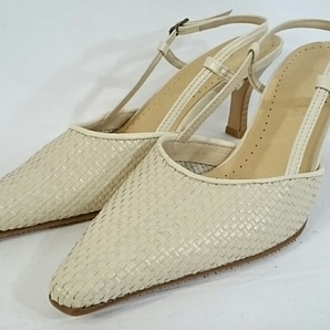 22.5cm【AKAKURA COLLECTION/アカクラ】LADIES/レディース 女性用 レザー/革製 ホワイト 編み込み パンプス 結婚式 二次会 パーティー