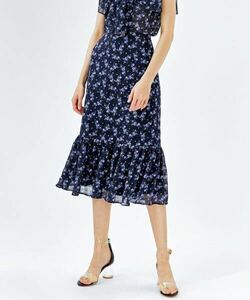 LANVIN en Bleu ランバンオンブルー　ladies レディース　シフォン　フラワー　ロング　マキシ丈　花柄　フレア　スカート size:38（M）