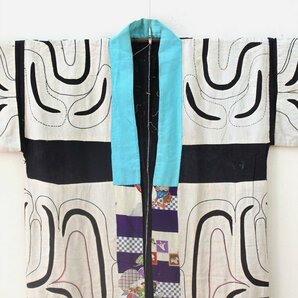 【TAKIYA】7269『 アイヌ民族衣装 カパラミプ』 白布切抜文衣 木綿 刺繍 antique kimono textile 民藝 北海道 古美術 時代の画像7