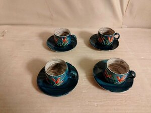  circle west ceramic art small cup & saucer 4 set 