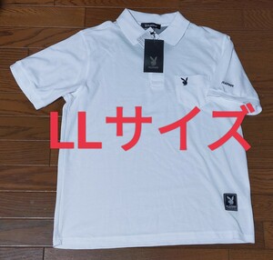 LLサイズ！送料無料！即決！プレイボーイ　PLAY BOY ポロシャツ【ホワイト】Tシャツ メンズ ゴルフウェア 半袖 黒色 ボタン付き 