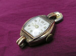 * Hello camera * 0428 WIRZ reverse side cover K18 lady's wristwatch Junk necessary repair hand winding 17 stone 1 jpy start 