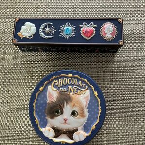 【お値下げ】お菓子 空き缶 小物入れ モロゾフ 猫 ビジュー 宝石 2個セット
