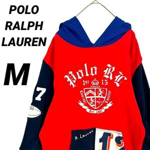 美品★M★POLO RALPH LAUREN ポロラルフローレン プルオーバーパーカー クレイジーパターン マルチカラー 再構築 コットン