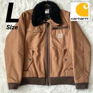 美品★L★carhartt カーハート 裾袖リブ フェイクファージャケット 中綿 キルティング 茶 ブラウン 大きいサイズ オーバーサイズ 大き目