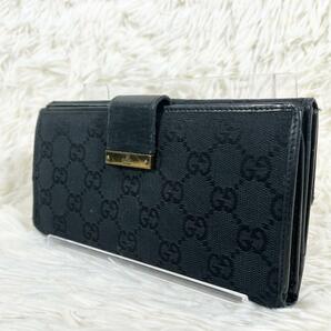 ⑮GUCCI グッチ ggキャンバス×レザー 2つ折り 長財布 カード・札入れ ブラック