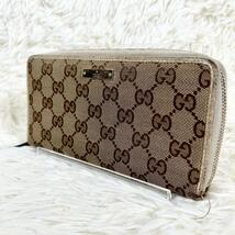 ⑲GUCCI オールドグッチ GGキャンバス×レザー ラウンドファスナー長財布 カード入れ 小銭入れ(コインケース) お札入れ ジッピーウォレット_画像1