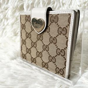 GUCCI グッチ ラブリーハート グッチ シマ GGキャンバス×レザー 2つ折り財布 コンパクトウォレット ゴールド金具 カード・お札入れ