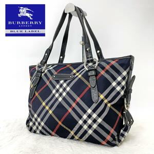 ⑥BURBERRY BLUE LABEL バーバリーブルーレーベル ノバチェック トートバッグ ハンドバッグ ナイロン レザーハンドル A4収納 大容量 耐久性