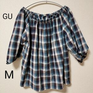 【美品】GU 七分袖 チェック柄 トップス シャツ M 2回着用