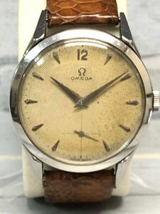 稼動 OMEGA オメガ Cal.266 30mm キャリバー Ref.2605-10 手巻き テクスチャーダイヤル スモセコ 1950年代 スイス アンティーク メンズ 