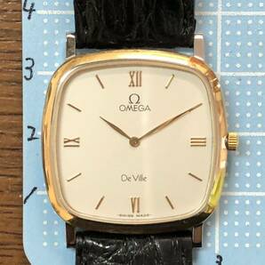 稼動品 OMEGA De Ville オメガ デビル クォーツ 195.3378 Cal.1378 8石 スクエア 純正尾錠 2針 スイス製 アンティーク メンズ腕時計の画像9