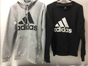 ♪adidas アディダス メンズ フード付パーカー/トレーナー 2点セット Ｍサイズ グレー/ブラック 中古 ファッション (NF240302)451-106