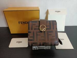 13356-04★フェンディ/FENDI 二つ折り財布 ズッカ柄 ブラウン コンパクトウォレット★