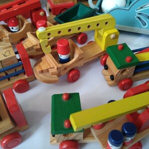 木のおもちゃ 知育玩具  車 働く車 積み木 まとめ売り 数 英語遊び 木製おもちゃ 木の車 の画像4