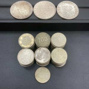 ＃12449A 100円銀貨61枚 1000円銀貨3枚 計64枚 まとめセット 稲穂 鳳凰 オリンピック 富士山 古銭 通貨 アジア