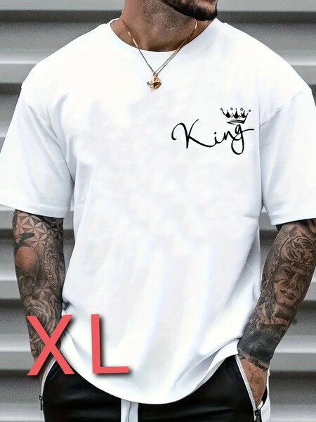 【Tシャツ】新品・未使用　XLサイズ《King胸ポイント》ホワイト　グラフィックT　柔らかい素材 白 プリント